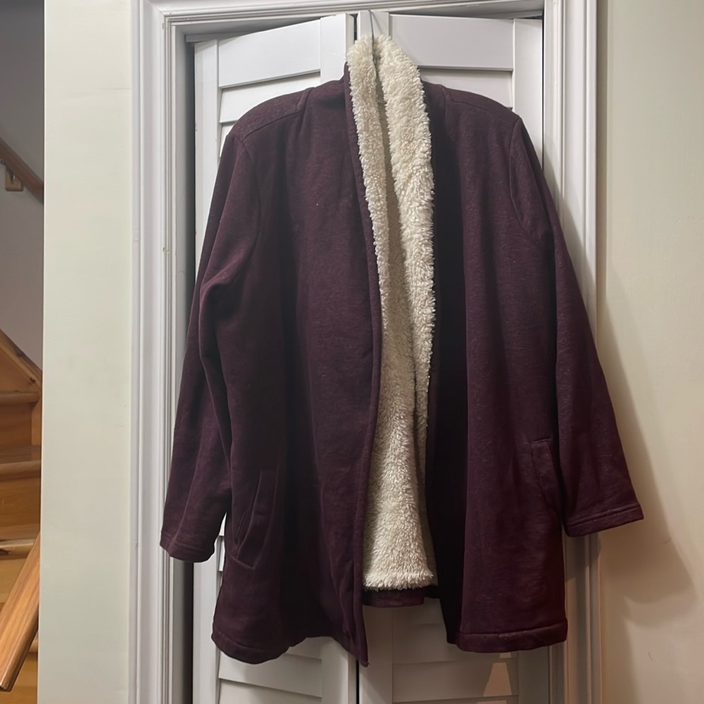 LL Bean burgundy cozy polar fleece lined sweater wrap XL